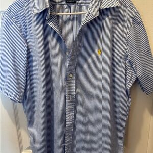 Ralph Lauren Men's Blue and White Striped Shirt